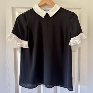 CeCe Black and White Blouse